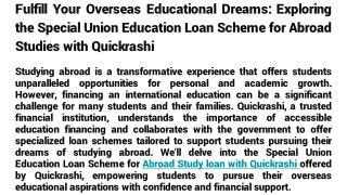 Fulfill Your Overseas Educational Dreams_ Exploring the Special Union Education Loan Scheme for Abroad Studies with Quic