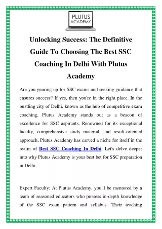 Mastering Success: Plutus Academy – Premier SSC Coaching in Delhi