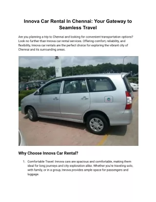 Innova Car Rental In Chennai_ Your Gateway to Seamless Travel