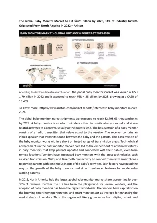 The Global Baby Monitor Market to Hit $4.25 Billion by 2028, 33% of Industry Growth Originated From North America in 202