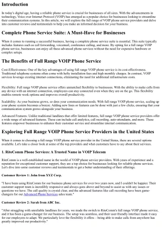 Exploring Full Range VOIP Phone Service Providers: Customer Reviews and Testimon