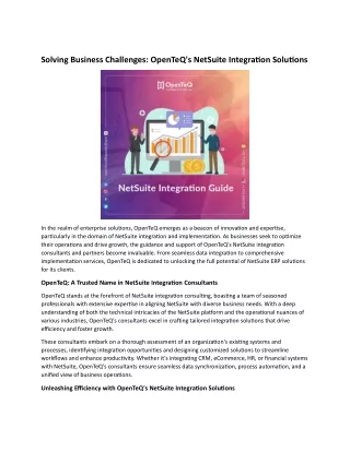 Solving Business Challenges: OpenTeQ's NetSuite Integration Solutions