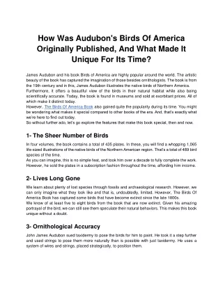 (23-4-24) How Was Audubon's Birds Of America Originally Published, And What Made It Unique For Its Time