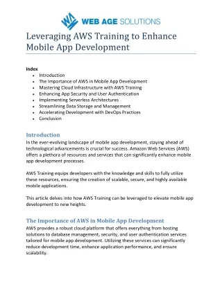 Leveraging AWS Training to Enhance Mobile App Development