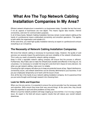 What Are The Top Network Cabling Installation Companies In My Area