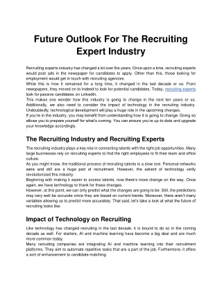 Future Outlook For The Recruiting Expert Industry