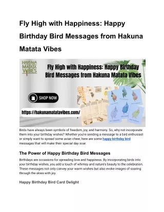 Fly High with Happiness_ Happy Birthday Bird Messages from Hakuna Matata Vibes