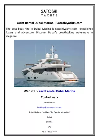 Yacht Rental Dubai Marina   Satoshiyachts.com