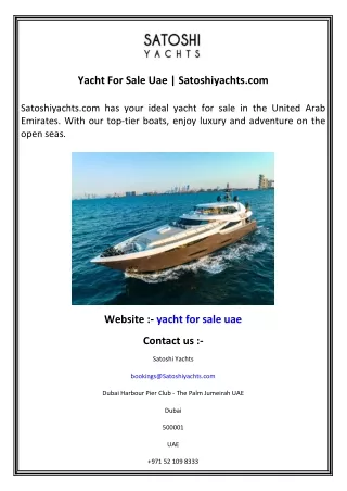 Yacht For Sale Uae   Satoshiyachts.com