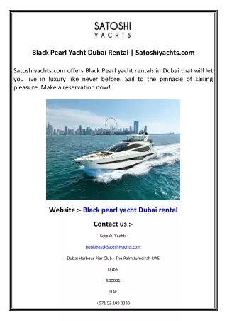 Black Pearl Yacht Dubai Rental   Satoshiyachts.com