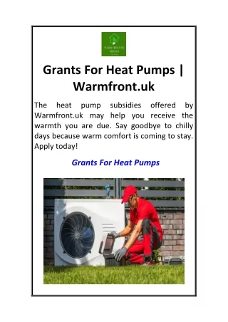 Grants For Heat Pumps  Warmfront.uk