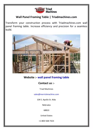 Wall Panel Framing Table   Triadmachines.com