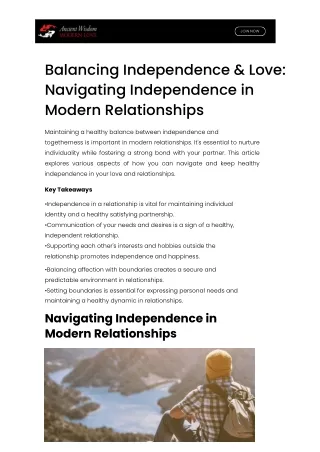 Independence and Love Handling Independence in modern Relationships