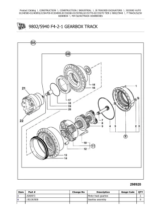 JCB JS330XD AUTO TIER 2 TRACKED EXCAVATOR Parts Catalogue Manual (Serial Number 01240500-01240999)