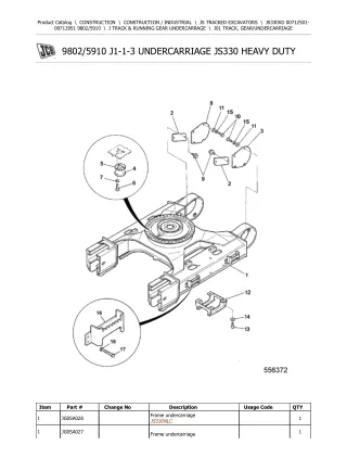 JCB JS330XD TRACKED EXCAVATOR Parts Catalogue Manual (Serial Number 00712501-00712951)