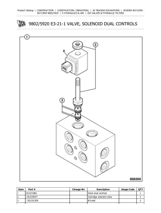 JCB JS330XD TRACKED EXCAVATOR Parts Catalogue Manual (Serial Number 00712952-00713999)