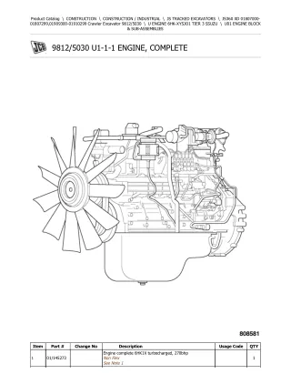 JCB JS360 XD TRACKED EXCAVATOR Parts Catalogue Manual (Serial Number 01807000-01807299)