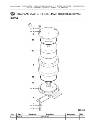 JCB JS360LR TRACKED EXCAVATOR Parts Catalogue Manual (Serial Number 02150268-02150768)