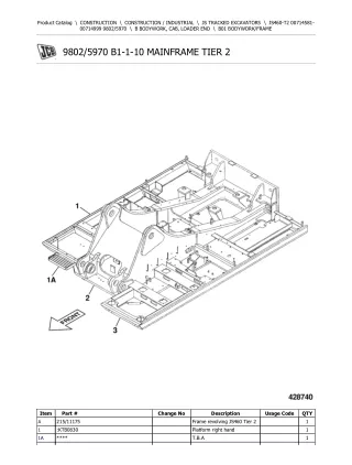 JCB JS460 T2 TRACKED EXCAVATOR Parts Catalogue Manual (Serial Number 00714581-00714999)