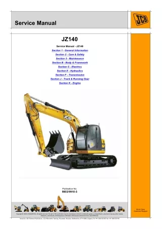 JCB JZ140 Tier 3 Isuzu Tracked Excavator Service Repair Manual From 1789429 To 1789529