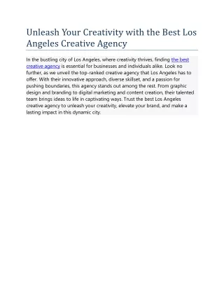 Unleash Your Creativity with the Best Los Angeles Creative Agency