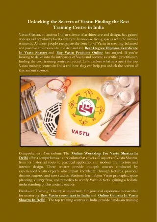 Unlocking the Secrets of Vastu Finding the Best Training Centre in India