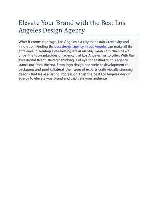 Elevate Your Brand with the Best Los Angeles Design Agency