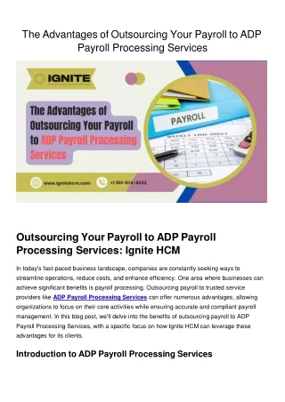 The Advantages of Outsourcing Your Payroll to ADP Payroll Processing Services