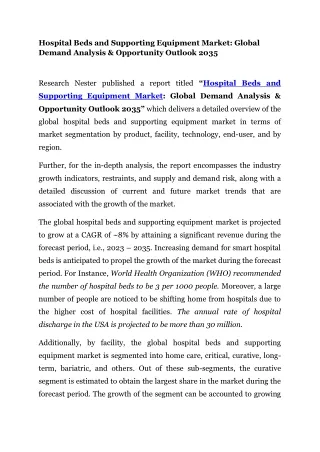 Hospital Beds and Supporting Equipment Market