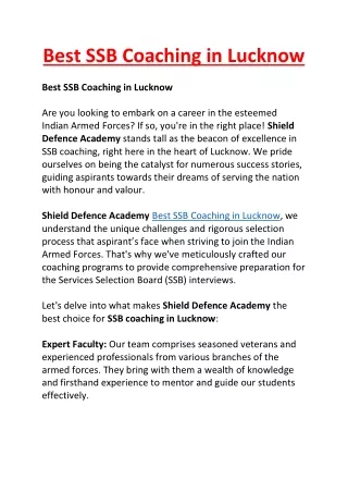 Best SSB Coaching in Lucknow