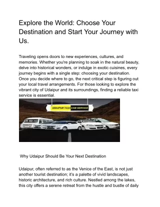Explore the World: Choose Your Destination and Start Your Journey with Us.