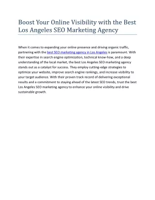 Boost Your Online Visibility with the Best Los Angeles SEO Marketing Agency