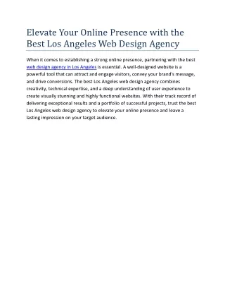 Elevate Your Online Presence with the Best Los Angeles Web Design Agency