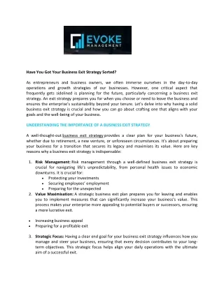 Have You Got Your Business Exit Strategy Sorted - Evoke Management
