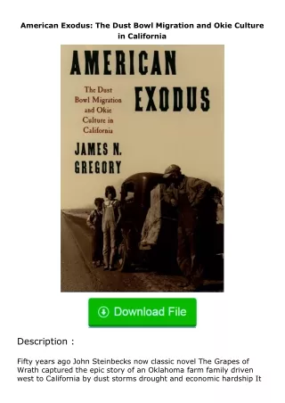 read ❤️(✔️pdf✔️) American Exodus: The Dust Bowl Migration and Okie Culture in California