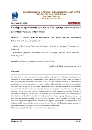 Eucalyptus agroforestry system in Chittagong: socio-economic potentiality amid