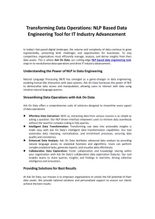 NLP Based Data Engineering Tool best for IT Industry Advancement