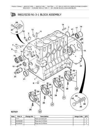 JCB TLT 30D Teletruk Parts Catalogue Manual (Serial Number 01176570-01176999)