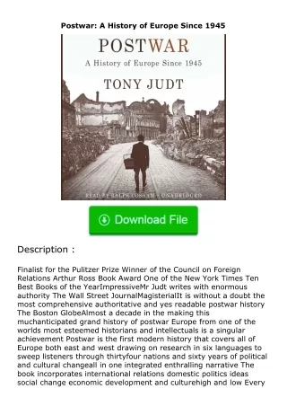 Pdf⚡(read✔online) Postwar: A History of Europe Since 1945