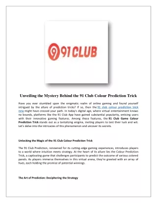 91 Club Colour Trick | 91 Club