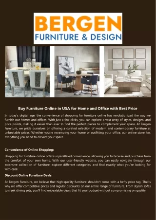 Buy Furniture Online in USA for Home and Office with Best Price at Bergen Furniture