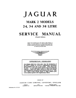 1958 JAGUAR MARK 1 & 2, 240 & 340 Service Repair Manual