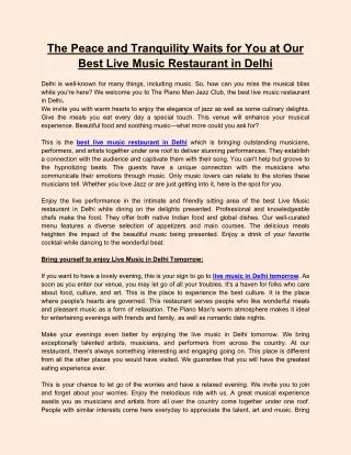 The Peace and Tranquility Waits for You at Our Best Live Music Restaurant in Delhi