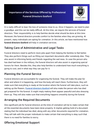 Importance of the Services Offered by Professional Funeral Directors Gosford - Jeffrey Bros Funeral Services