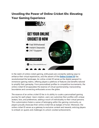 Unveiling the Power of Online Cricket IDs: Elevating Your Gaming Experience