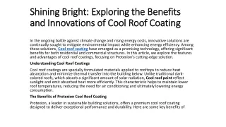 Shining Bright: Exploring the Benefits and Innovations of Cool Roof Coating