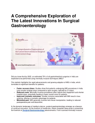 A Comprehensive Exploration Of The Latest Innovations In Surgical Gastroenterolo