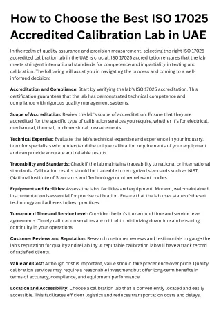 How to Choose the Best ISO 17025 Accredited Calibration Lab in UAE