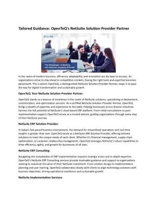 Tailored Guidance: OpenTeQ's NetSuite Solution Provider Partner