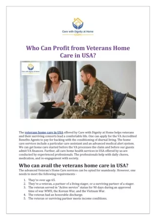 Who Can Profit from Veterans Home Care in USA?